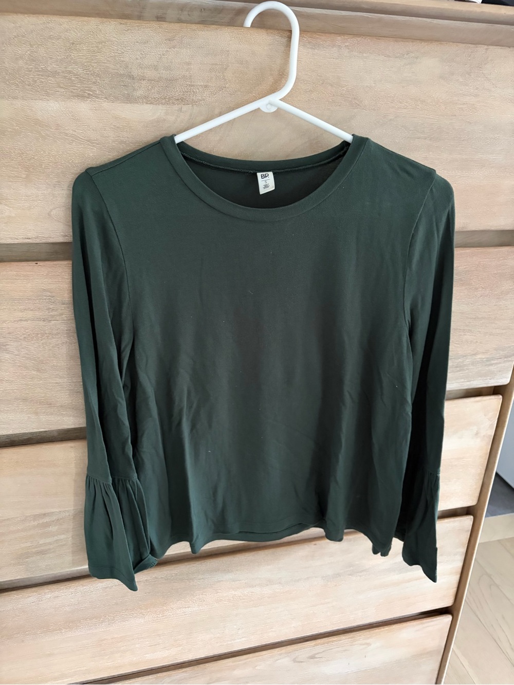 bp Dark Green Long Sleeve Tee with Flared Sleeves